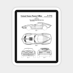 Corvette Patent - Vintage Corvette Art - Black And White Magnet