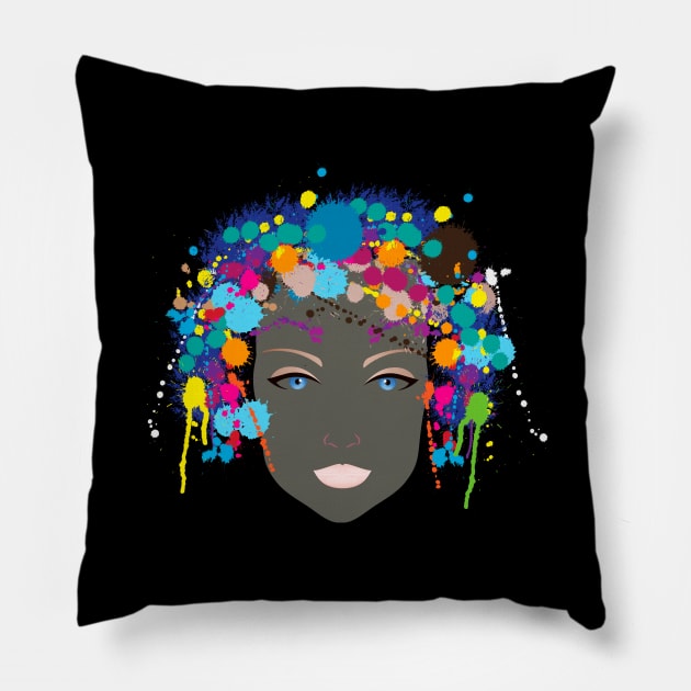 Woman Colorful Hair Pillow by Mako Design 