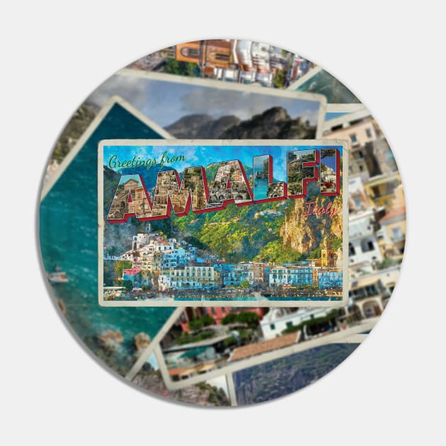 Greetings from Amalfi in Italy Vintage style retro souvenir Pin by DesignerPropo