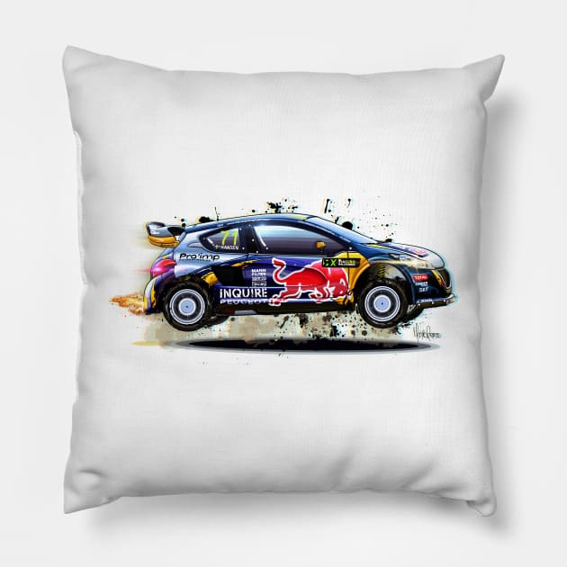 Kevin Hansen's Peugeot 208 RX - Illustration Pillow by Mario Ramos Rally Art