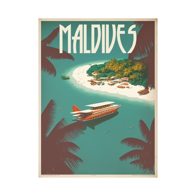 Maldives Resort Vintage Travel Art Poster by OldTravelArt