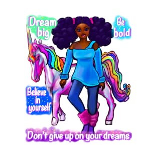 Inspirational motivational affirmation black girl African American woman and unicorn T-Shirt