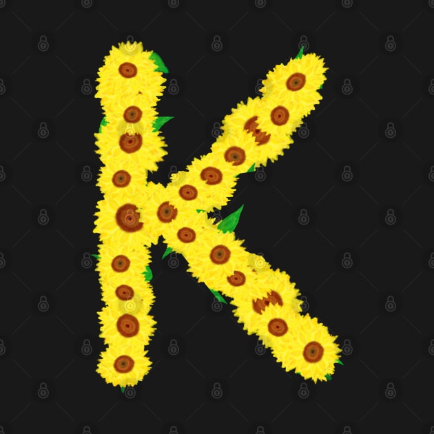 Sunflowers Initial Letter K (Black Background) by Art By LM Designs 