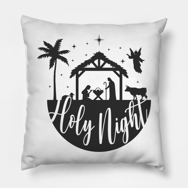 Holy Night, nativity scene, Cristian Christmas Pillow by BadrooGraphics Store