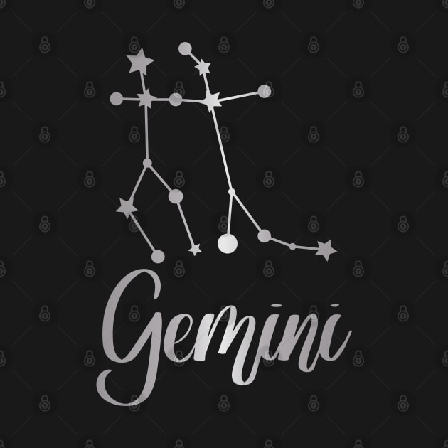 Gemini Zodiac Constellation in Silver - Black by Kelly Gigi