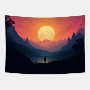 Sunset Adventure Mountain Landscape Tapestry