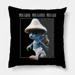 We Live We Love We Lie.Funny Smurf Meme.Blue mushroom Cat meme. Pillow