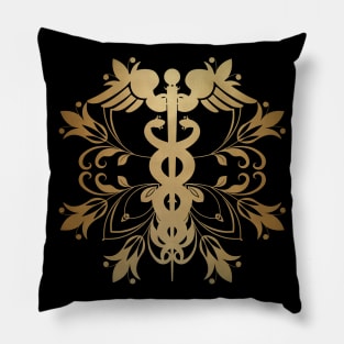 Abstract Floral Caduceus - Gold Pillow