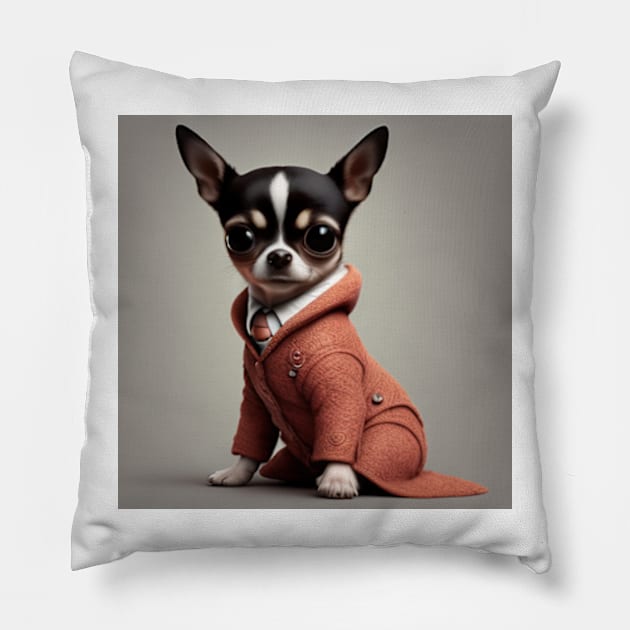 Chihuahua in suit Pillow by IDesign23