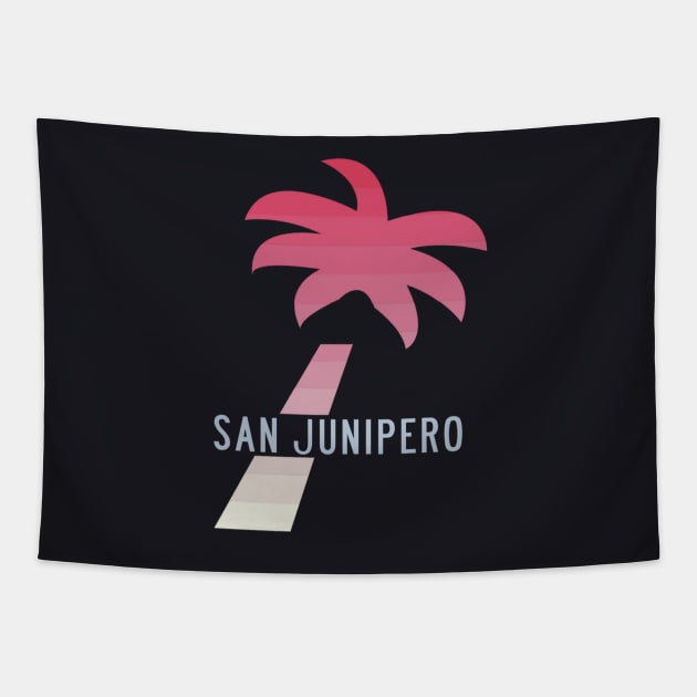 SAN JUNIPERO (Black Mirror) - TCKR Systems Palm Tree with Fading Paradise Pink Stripes Tapestry by kickassfeminin