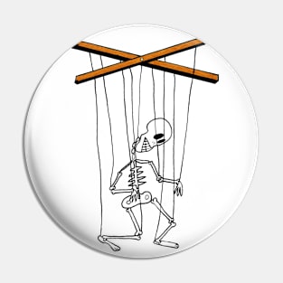 Skeleton Puppet Hanging from Strings with Wood Controls Pin