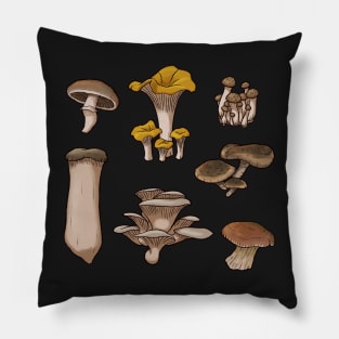 Edible Mushrooms Seamless Pattern Pillow