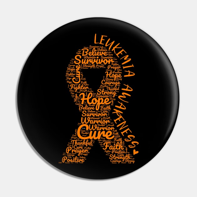 Leukemia Awareness Orange Ribbon With Positive Words Pin by Rosemarie Guieb Designs