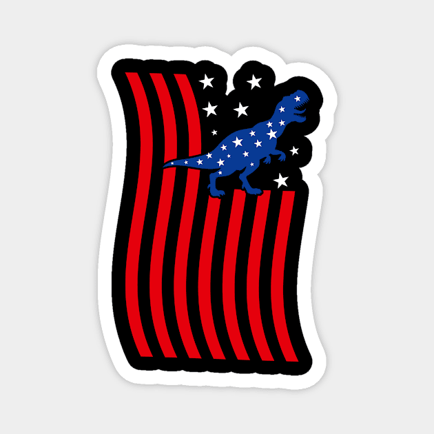 Patriotic Dinosaur Silhouette with American Flag, Creative depiction of a dinosaur silhouette filled with the American flag stars and stripes Magnet by All About Midnight Co