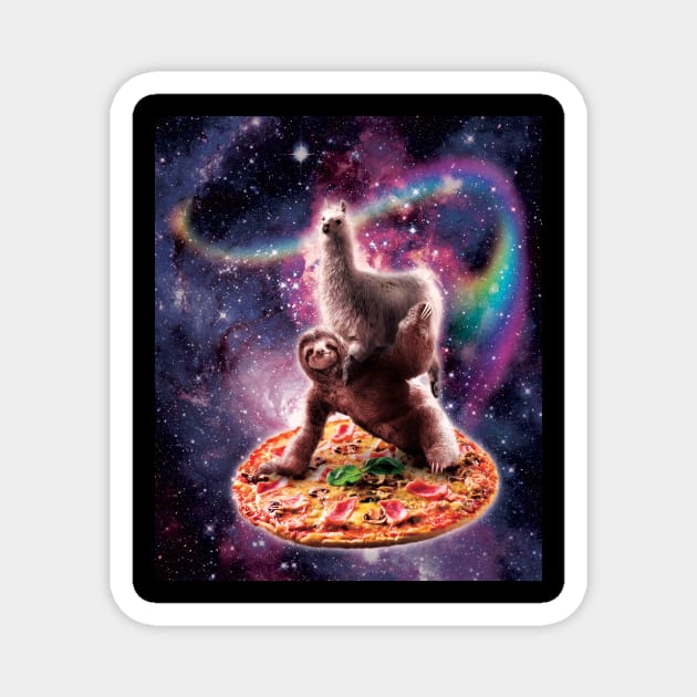 Rainbow Space Llama On Sloth Riding Pizza Magnet by Random Galaxy