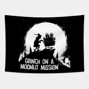 Grinch on a moonlit mission Tapestry