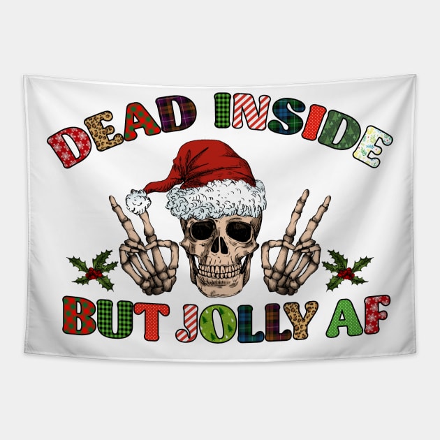 dead inside but jolly af christmas skeleton Tapestry by Mitsue Kersting