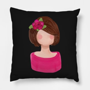 Watercolor Painted Flower Girl with Brown Hair | Cherie's Art (c)2021 Pillow