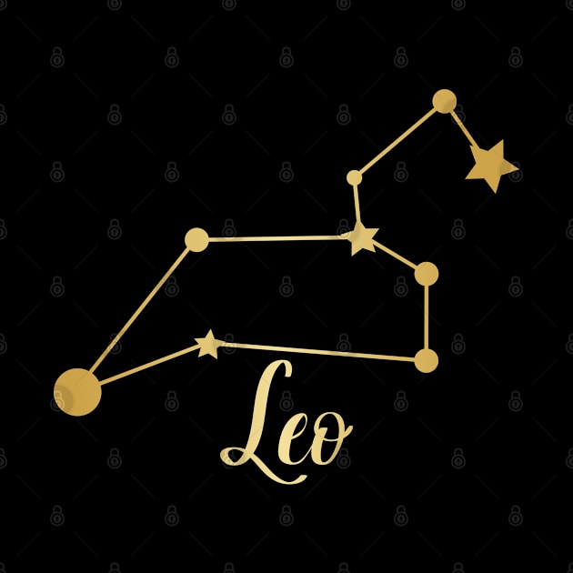 Leo Zodiac Constellation in Gold - Black by Kelly Gigi