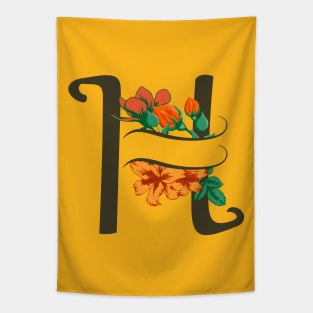 Capital letter H monogram with rose and lily flowers Tapestry