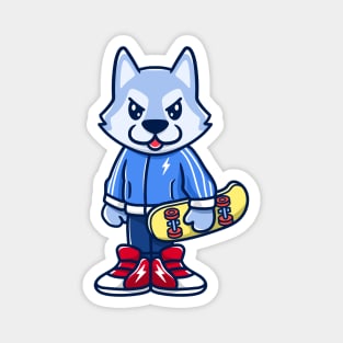 wolf holding skateboard Magnet