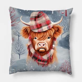 Christmas Highland Cow Pillow