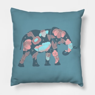 Elephant silhouette with flowers and leaves Pillow