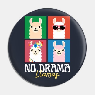 No Drama Llamas Squares Funny Vintage 70s Animal Lover Pin
