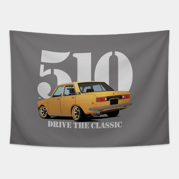 Drive The Classic Car - Datsun 510 (Yellow #2) Tapestry by Ajie Negara