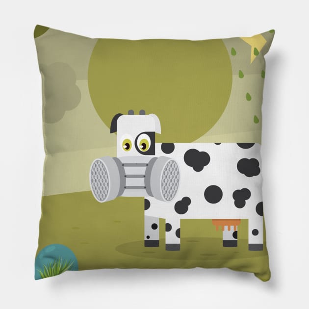 Pollution Cow Pillow by segogfx
