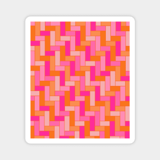 Geometric Art Tiles in Pink and Orange Magnet