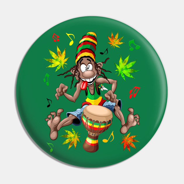 Rasta Bongo Musician funny cool cartoon character - Rasta Man - Pin | TeePublic Rasta Bongo Musician funny cool cartoon character - Rasta Man - Pin | TeePublic
