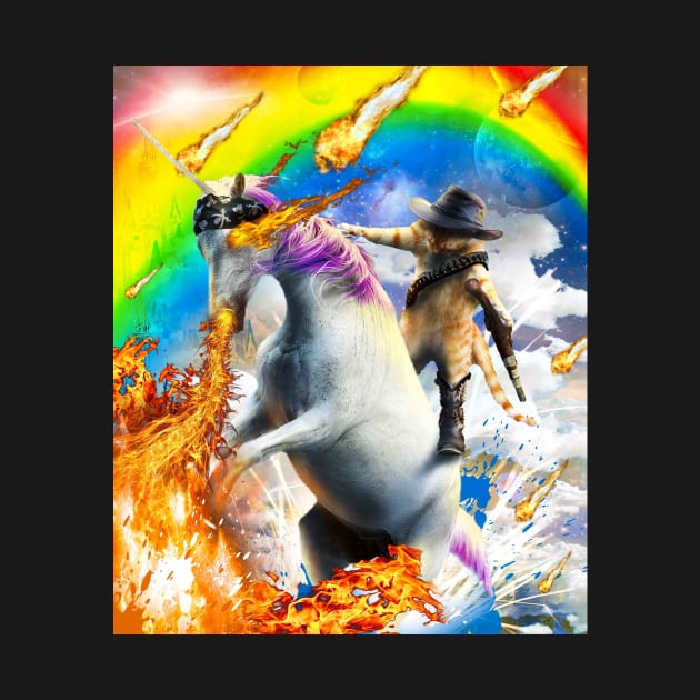 Cowboy Space Cat On Rainbow Fire Unicorn by Random Galaxy