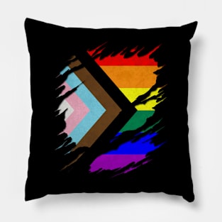 LGBTQ Progress Pride Flag Ripped Reveal Pillow