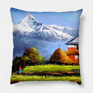 Panoramic View Of Beautiful Everest Mountain Pillow