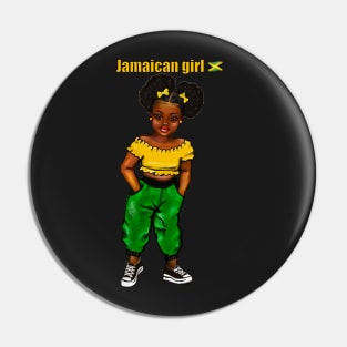 Jamaican girl 3 with colours of Jamaican flag in black green and gold inside a heart shape Pin