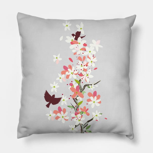 Sakura Birds Pillow by SWON Design