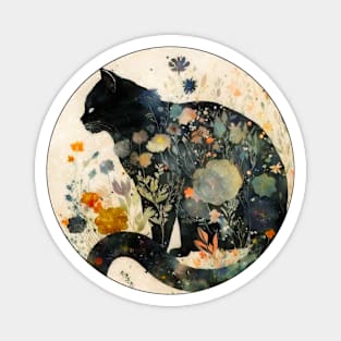 Watercolor Floral Black Cats Magnet