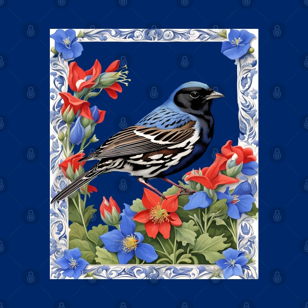 A Lark Bunting Surrounded by Colorado Blue Columbine Border Cut Out by taiche