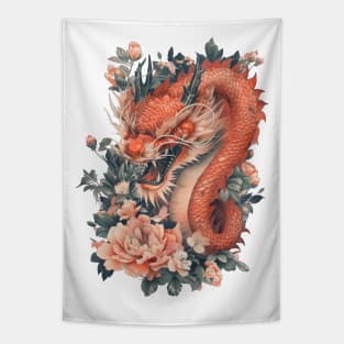 Floral Fury: The Dragon's Embrace Tapestry