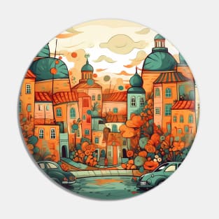 Abstract cute whimsical cityscape. Pin