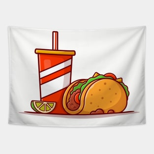 Taco Mexican Food with Lemonade Cartoon Vector Icon Illustration Tapestry