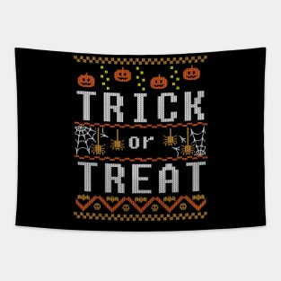 Trick or Treat Happy Halloween Pumpkin Face Skull Witch Bat Spooky Tapestry