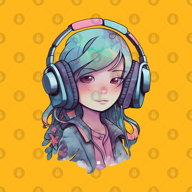 Cute headphone anime girl by AestheticsArt81