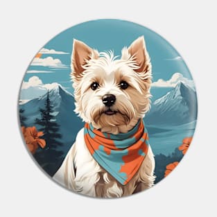 West Highland White Terrier in Bandana with Mountain Background Pin