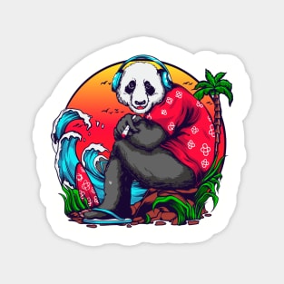 Panda Chill at the Beach Illustration Magnet