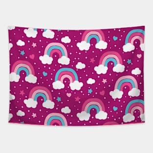 Hot Pink Rainbows and Stars Tapestry