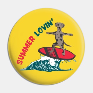 Summer Lovin' with Catahoula Leopard Dog Surfing on Sea Wave Pin