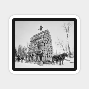 Lumberjacks At Work, 1908. Vintage Photo Magnet
