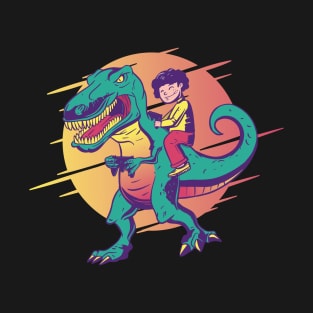 Gamer Merch T-Rex Riding Comic Geek Dinosaur Wear T-Shirt